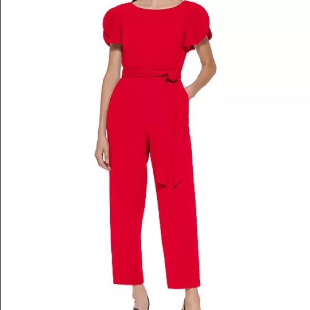 Calvin Klein Red Tulip Sleeve Jumpsuit, Size 4